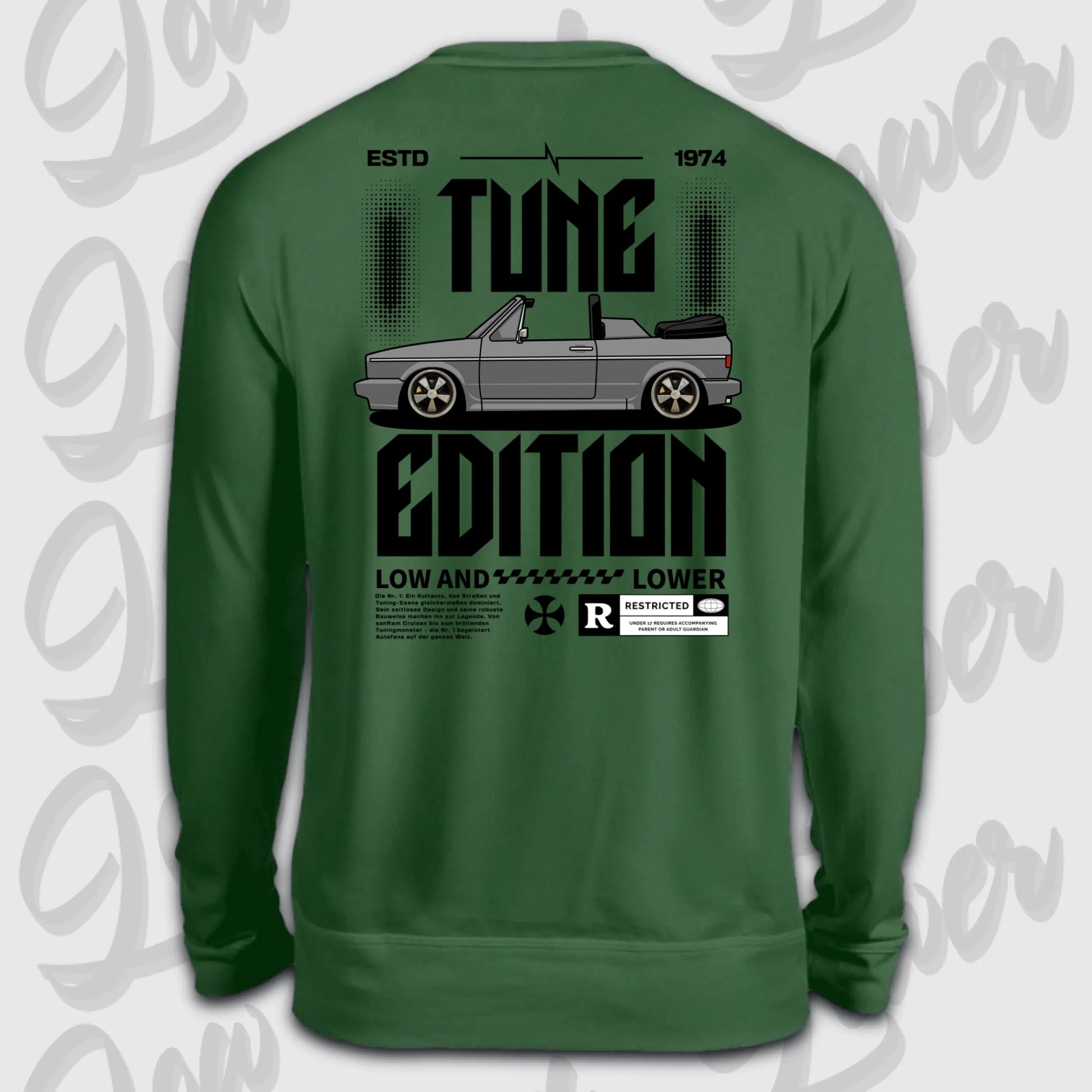 Grüner Sweater Golf 1 Cabrio mit Rückendruck