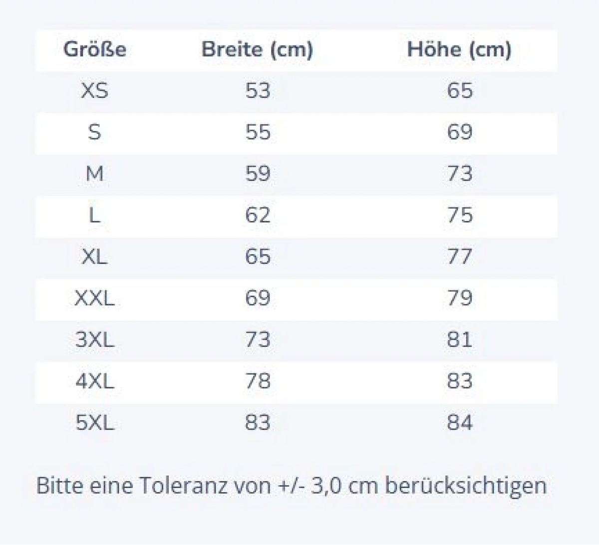 Größentabelle Premium Hoodie