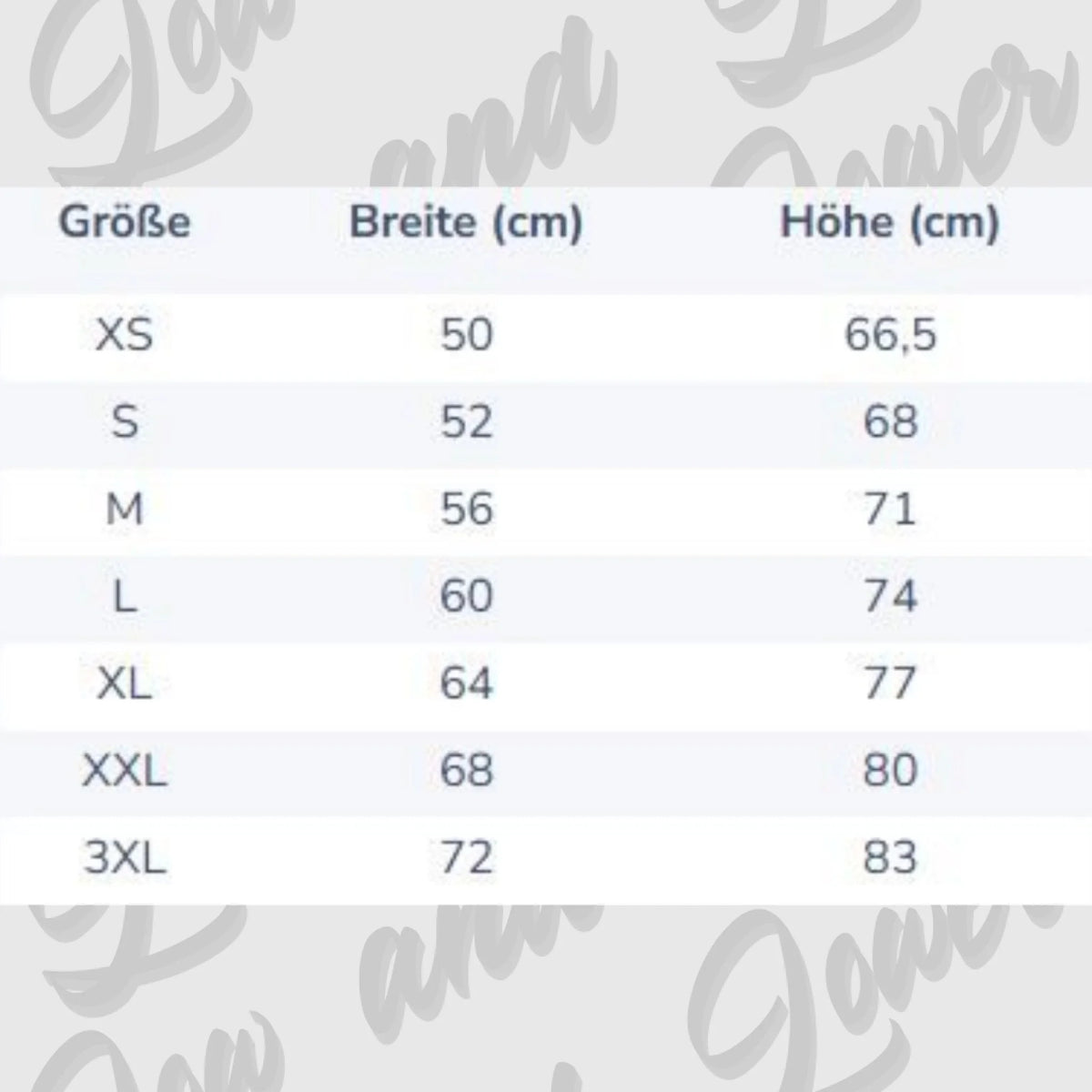 Größentabelle Sweater