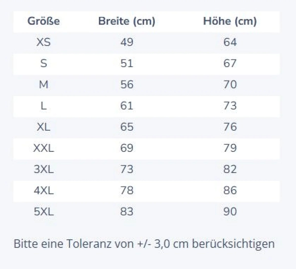 Größentabelle Standart Hoodie